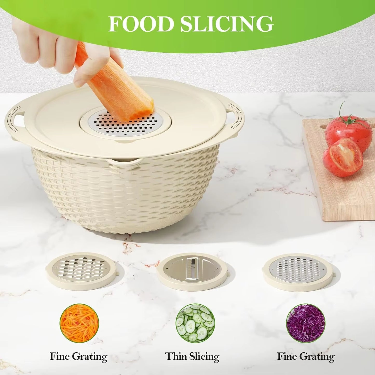 4-1 Colander with Mixing Bowl Set for Kitchen Food Pasta and Rice Strainer Fruit Cleaner Veggie Wash Salad Spinner Apartment