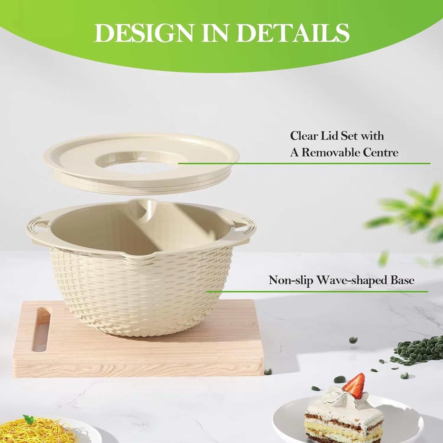 4-1 Colander with Mixing Bowl Set for Kitchen Food Pasta and Rice Strainer Fruit Cleaner Veggie Wash Salad Spinner Apartment